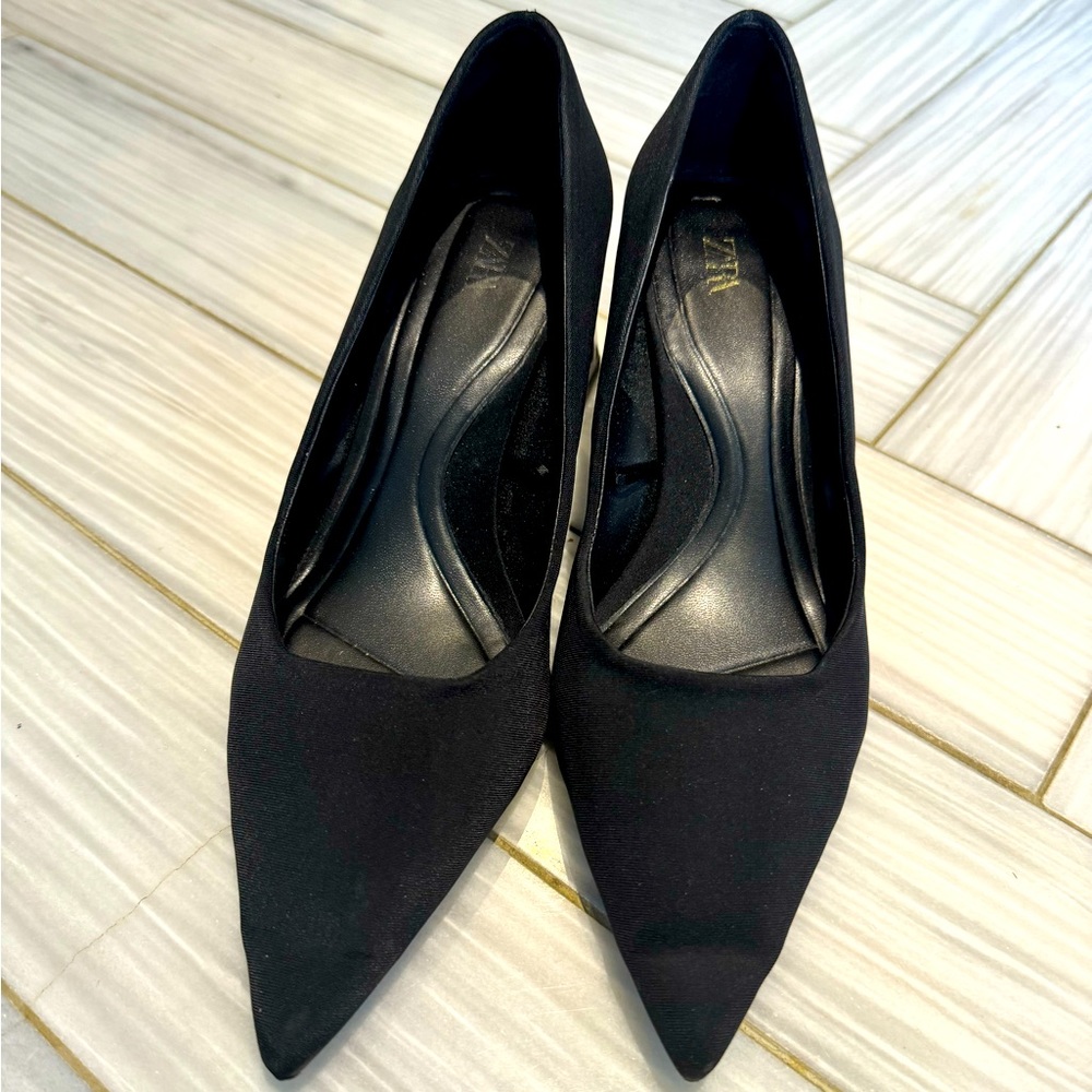 Zara Block Heel Fabric Shoe